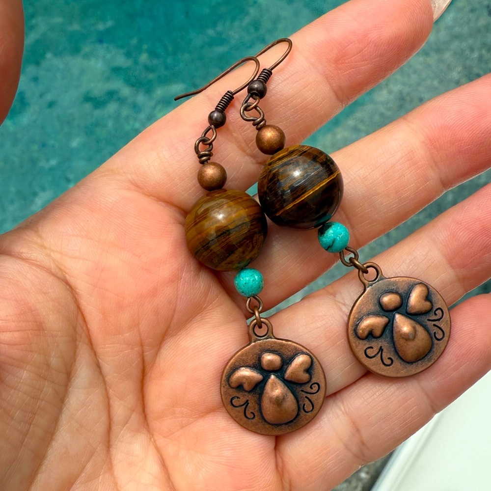 Copper & Tigers Eye Quartz Dangle Earrings